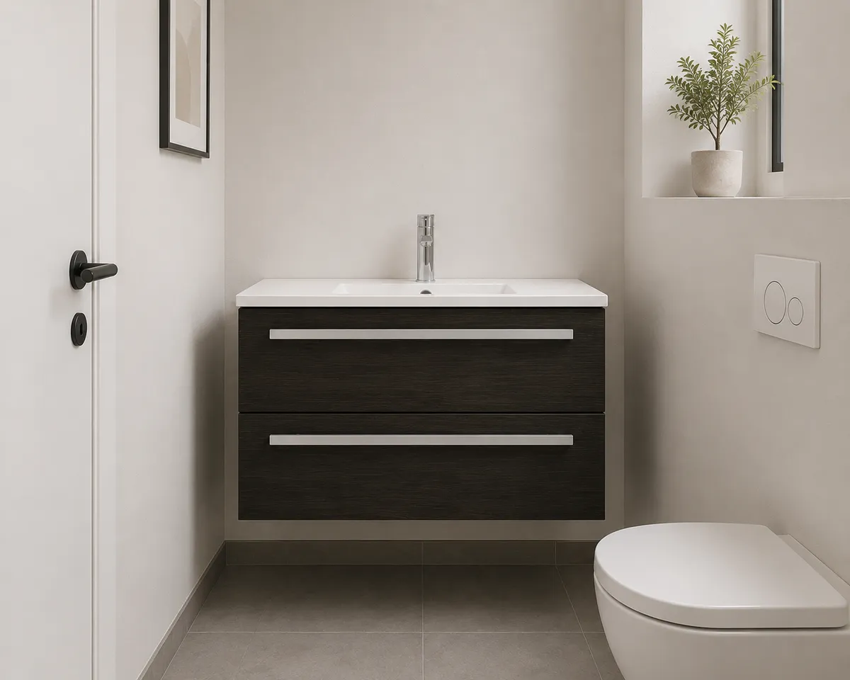 Washbasin cabinet Harma Serena 915x455x518 mm, with sink, black oak — in bathroom